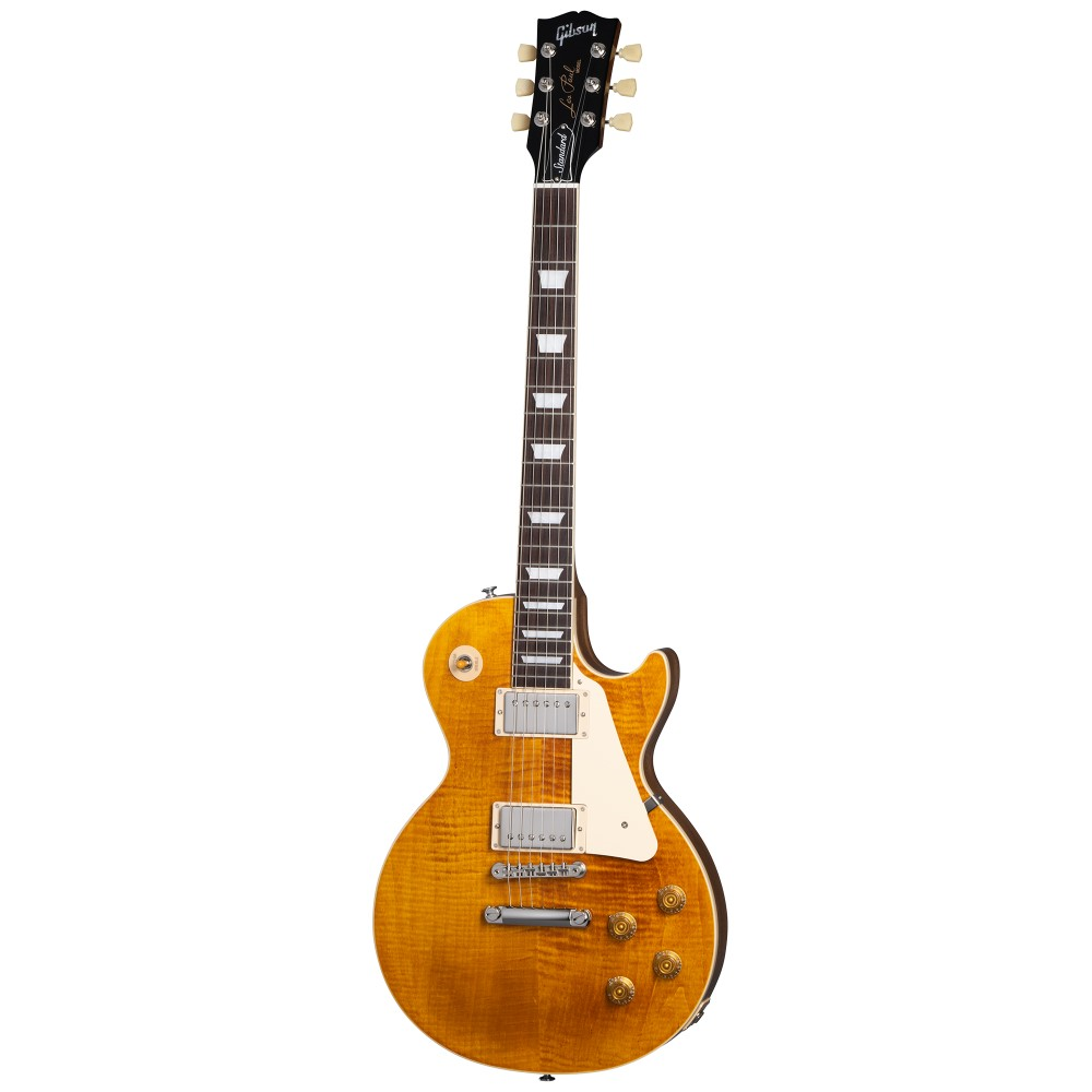 Gibson Les Paul Standard 50's Figured Top Electric Guitar in Honey Amber finish, showcasing its classic design and maple top.