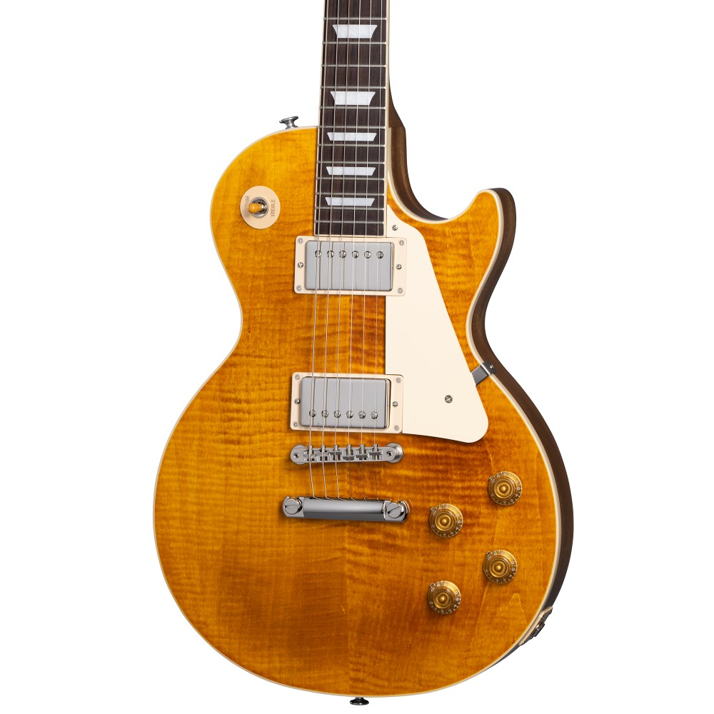 Gibson Les Paul Standard 50's Figured Top Electric Guitar in Honey Amber with a carved maple top and dual humbucker pickups.
