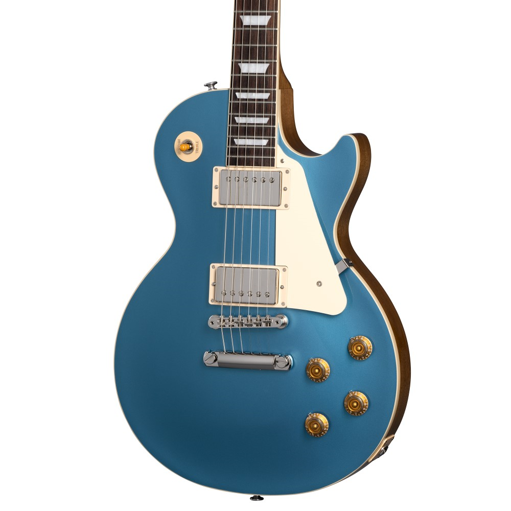Gibson Les Paul Standard 50's electric guitar in Pelham Blue with gold hardware, showcasing a solid body and dual humbucker pickups.