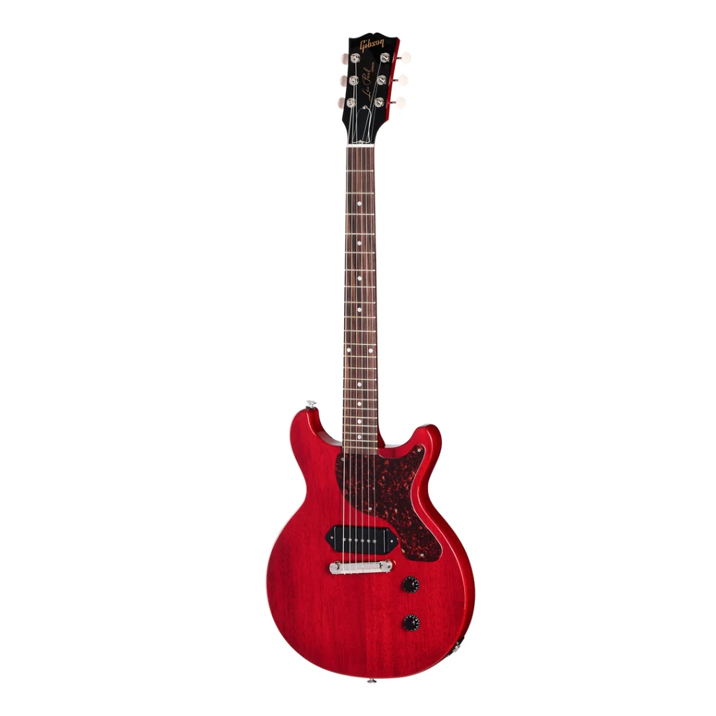 Gibson Les Paul Junior Double Cut electric guitar in vintage cherry finish, with solid body, single pickup, and chrome hardware.