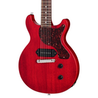 Gibson Les Paul Junior Double Cut electric guitar in vintage cherry finish, with solid body and dual humbucker pickups.