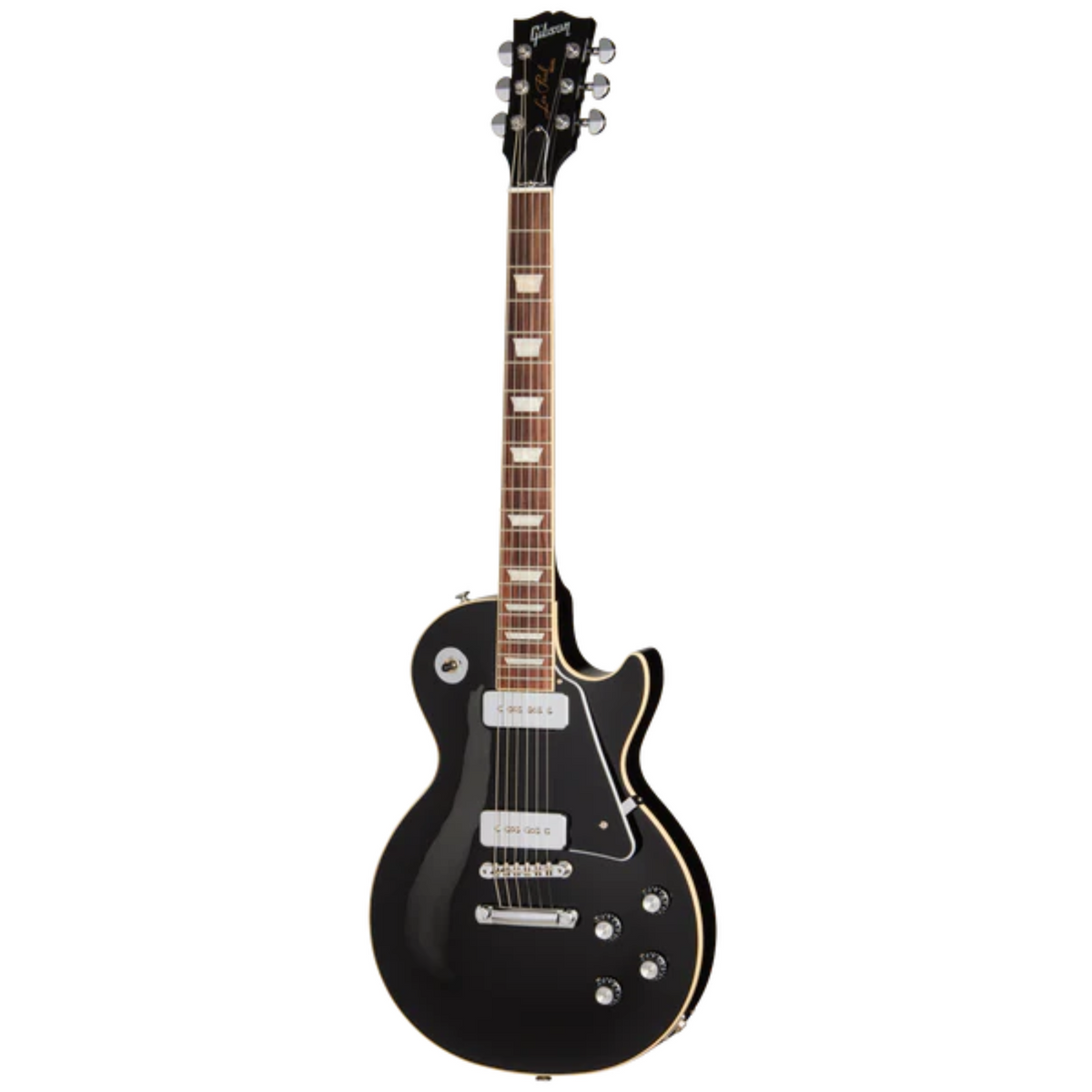 Gibson Noel Gallagher Les Paul Standard electric guitar in ebony finish, showcasing its sleek body and classic design.