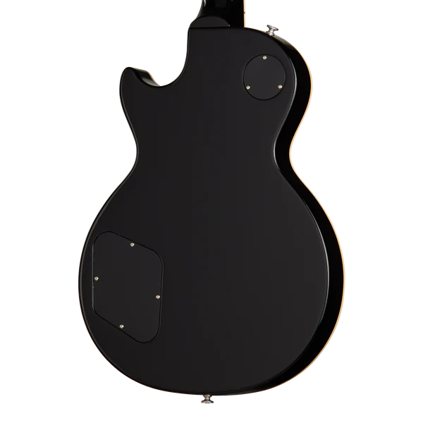 Gibson Noel Gallagher Les Paul Standard electric guitar in ebony finish, showcasing its sleek body and classic design.