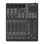 Mackie 802VLZ4 8-channel ultra-compact analogue mixer with multiple input knobs and level controls, used for audio mixing.