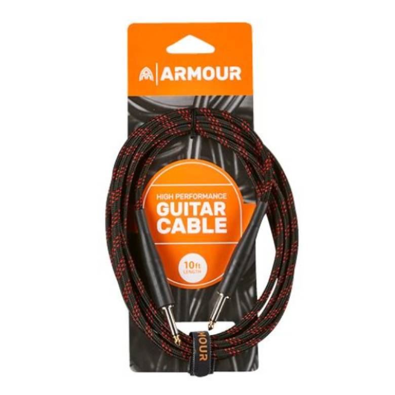 Armour GW10R 10-foot guitar cable with woven red strip, durable guitar lead for musical performances and practice sessions.