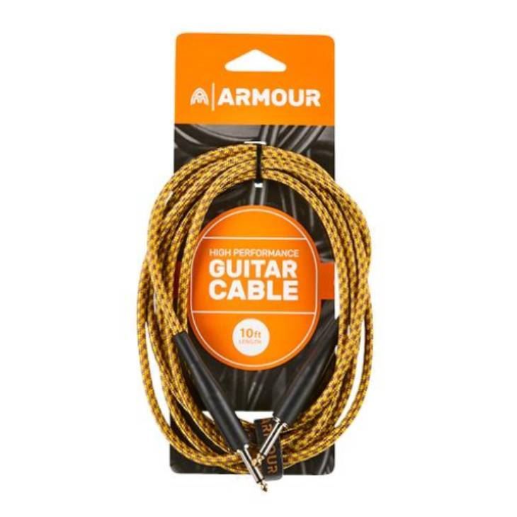 Armour GW10G guitar lead with a 10-foot woven gold rope cable, designed for clear sound connection and durability.