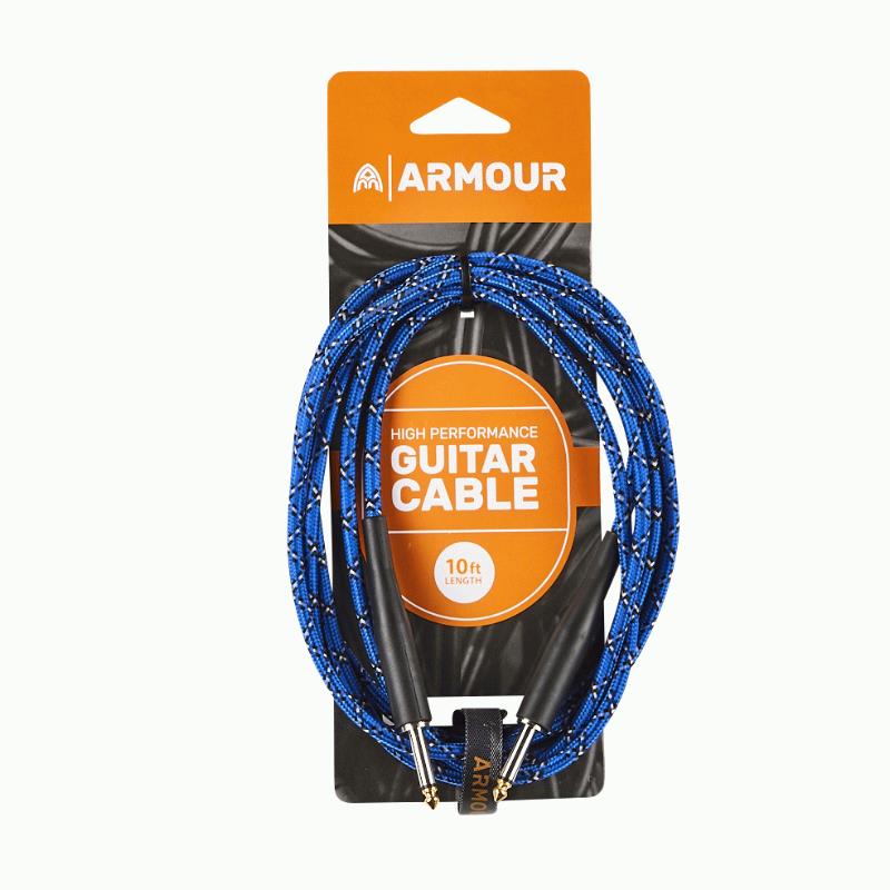 Blue woven Armour GW10P 10ft guitar lead with Python pattern, suitable for electric guitars, showing the cable and connectors.