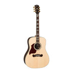 Left-handed Gibson Songwriter acoustic guitar in antique natural finish, showing the body, fretboard, and brand logo.