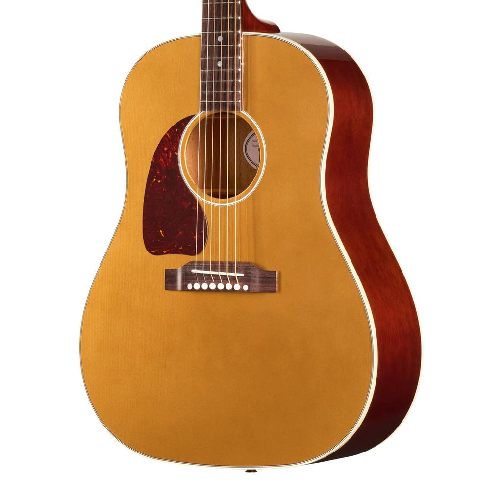 Gibson J-45 Standard Goldtop left-handed acoustic guitar with classic dreadnought body and visible soundhole