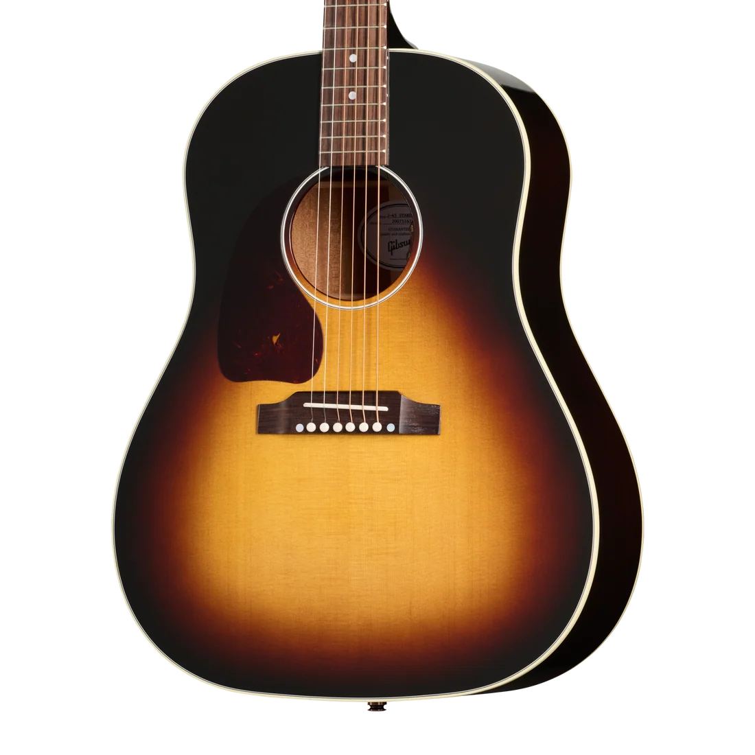 Gibson J-45 Standard left-handed acoustic guitar in vintage sunburst finish