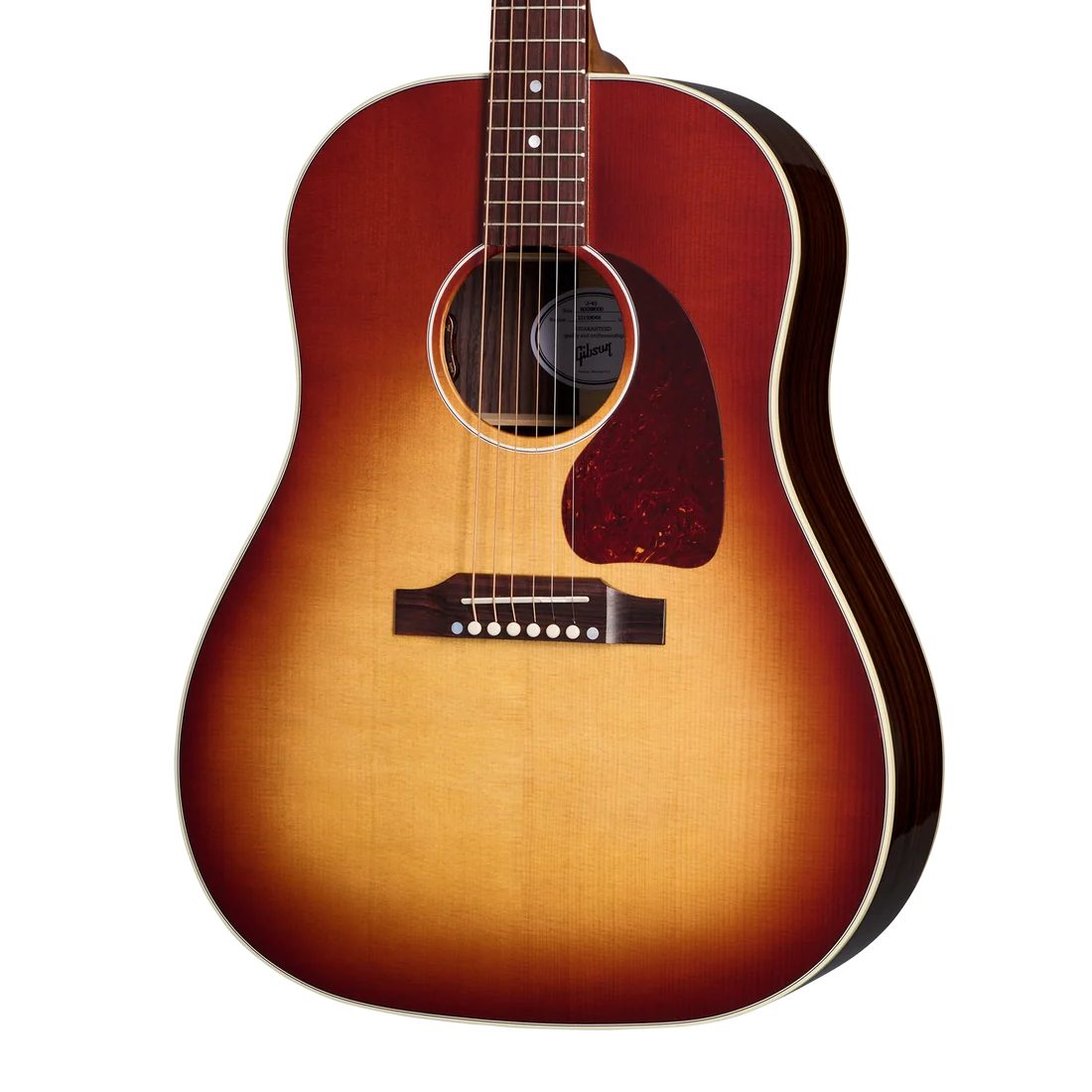 Gibson J-45 Standard acoustic guitar in rosewood burst finish with classic dreadnought body and natural wood detailing