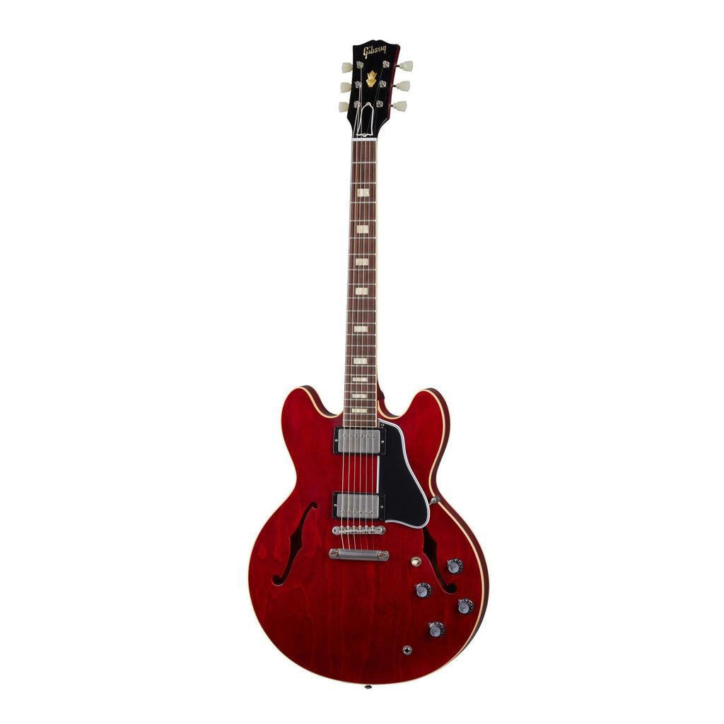 Gibson Murphy Lab '64 ES-335 Ultra Light aged electric guitar in vibrant 60s Cherry finish, showing body and neck details.