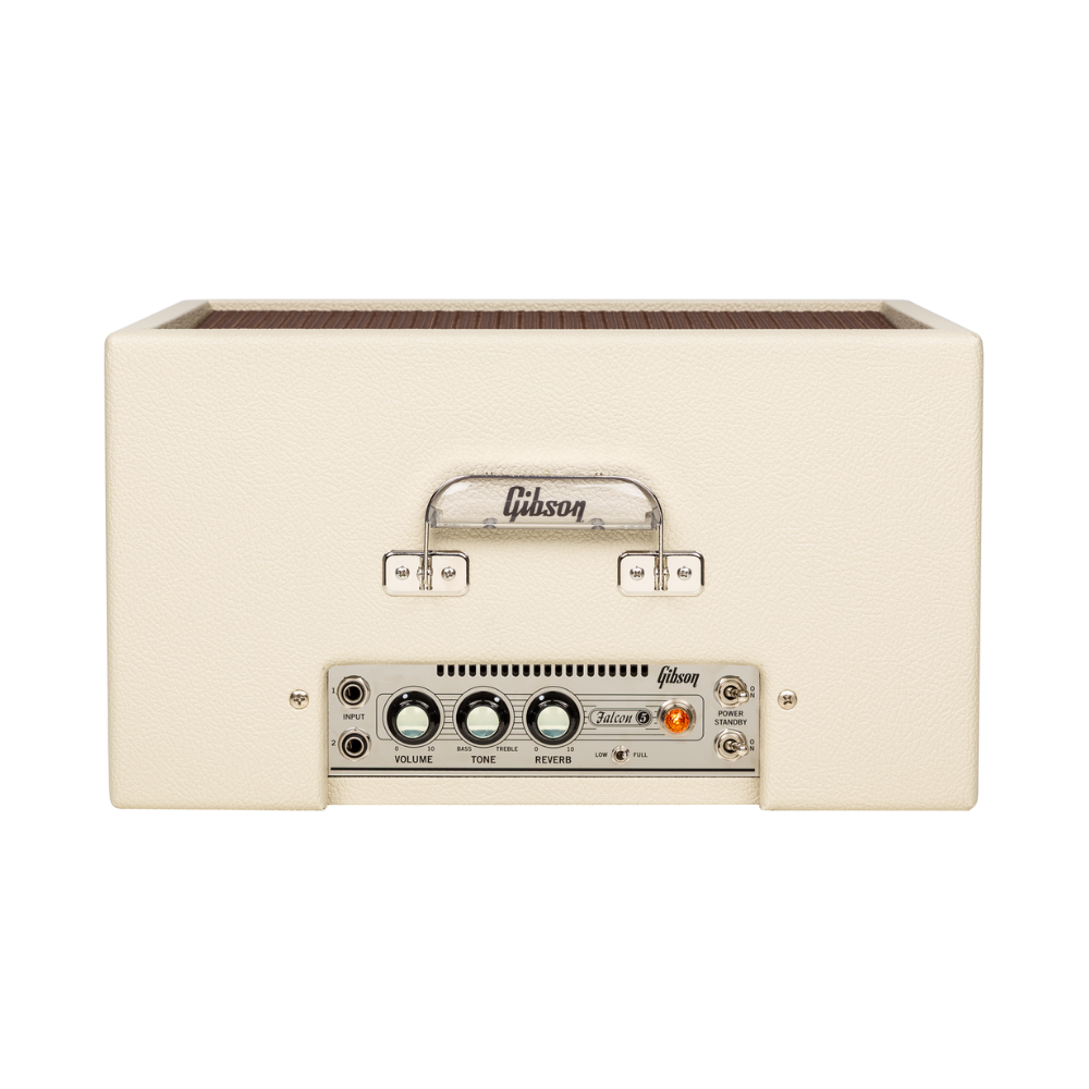Gibson Falcon 5 1x10 tube guitar combo amplifier with control knobs and speaker grille, ideal for electric guitar sound.