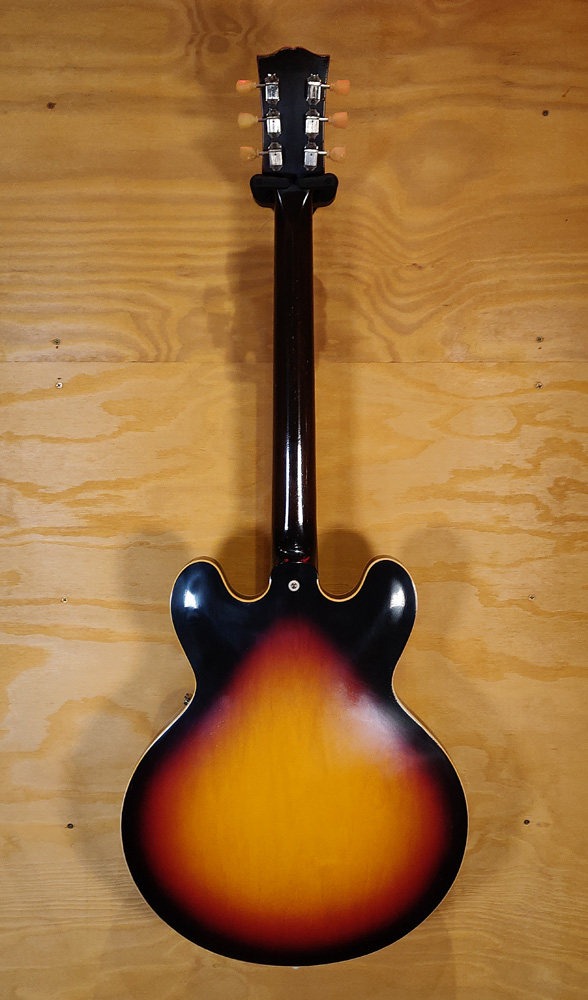 Gibson Murphy Lab '58 ES-335 electric guitar in Light Aged Triburst finish, showcasing its vintage design and dual humbucker pickups.