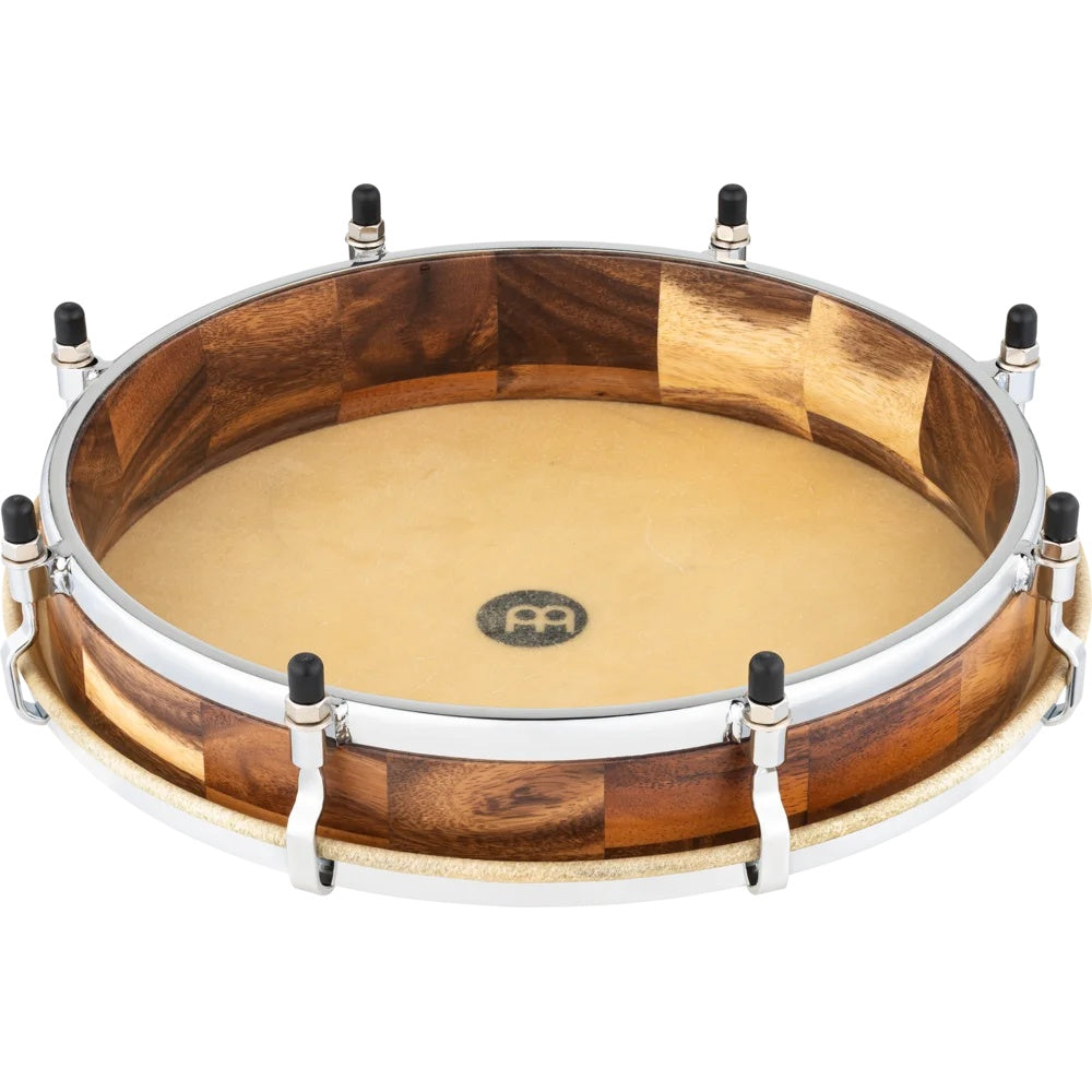 Meinl PL14CW chrome hardware pandero with adjustable stand and drum hardware for percussion instruments.