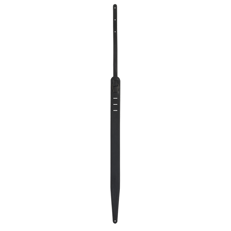 Gibson The Split Diamond black guitar strap with leather ends, featuring a distinctive split diamond pattern for electric guitar support.