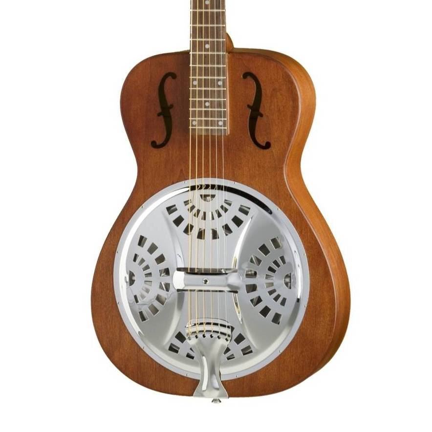 Epiphone Hound Dog Round Neck Resonator Guitar in vintage brown, a folk and bluegrass instrument with a distinctive round body.