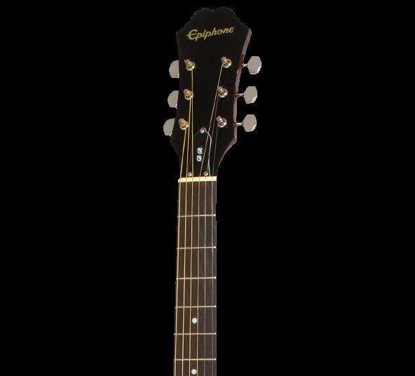 Epiphone DR100 acoustic guitar in natural finish, featuring a full-size body, steel strings, and a smooth fretboard.