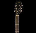 Epiphone DR100 acoustic guitar in natural finish, featuring a full-size body, steel strings, and a smooth fretboard.