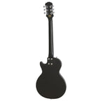 Epiphone Les Paul Melody Maker E1 electric guitar in ebony with solid body and chrome hardware, showcasing its sleek design.