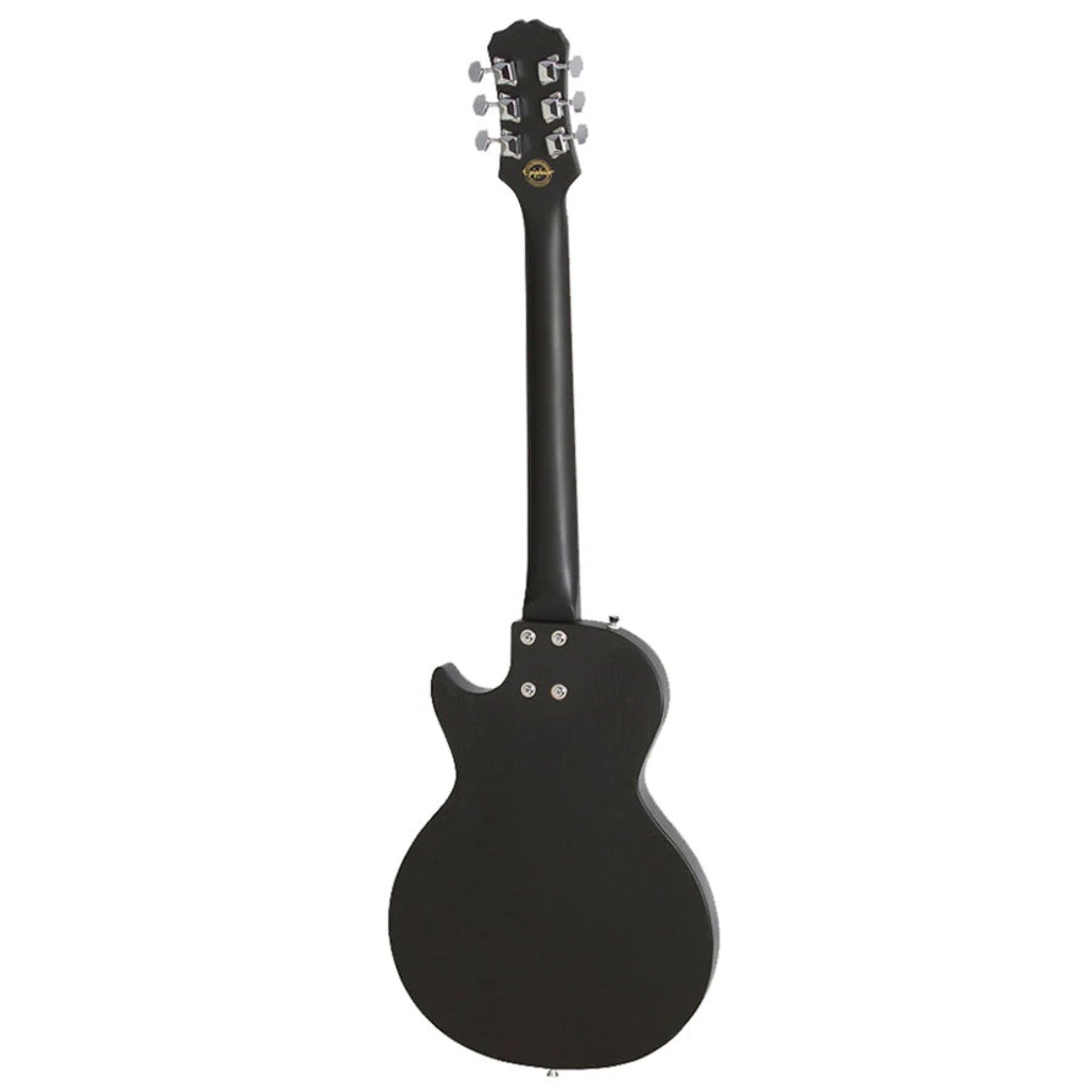 Epiphone Les Paul Melody Maker E1 electric guitar in ebony with solid body and chrome hardware, showcasing its sleek design.
