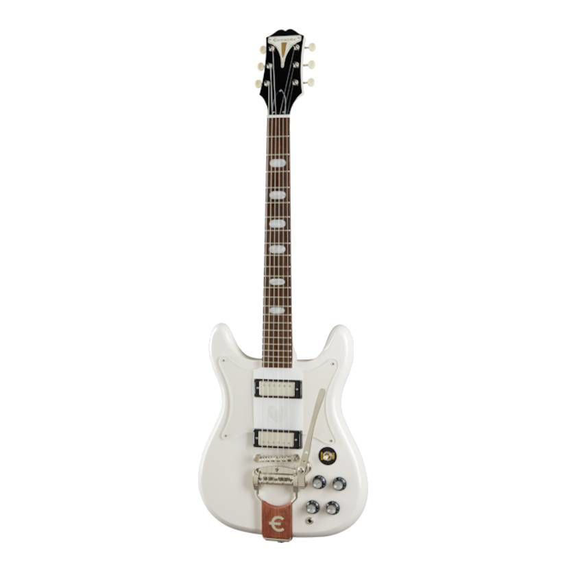 Epiphone Crestwood Custom electric guitar in Polaris White with chrome hardware and dual humbucker pickups.
