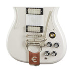 Epiphone Crestwood Custom electric guitar in Polaris White with double-cutaway body and chrome hardware.