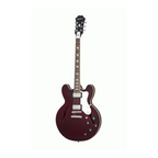 Epiphone Noel Gallagher Riviera electric guitar in wine red with chrome hardware and vintage-style pickups.
