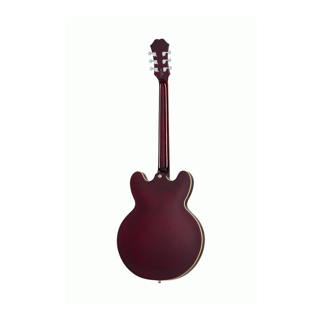 Epiphone Noel Gallagher Riviera Electric Guitar in Wine Red with chrome hardware and vintage-style pickups.