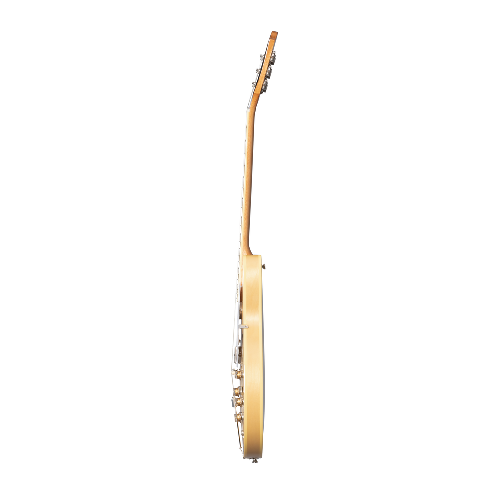 Epiphone Casino electric guitar in natural finish, showcasing its hollow body and dual humbucker pickups.