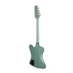 Epiphone Thunderbird 64 electric bass guitar in Inverness Green with chrome hardware and dual pickups, showcasing its vintage design.