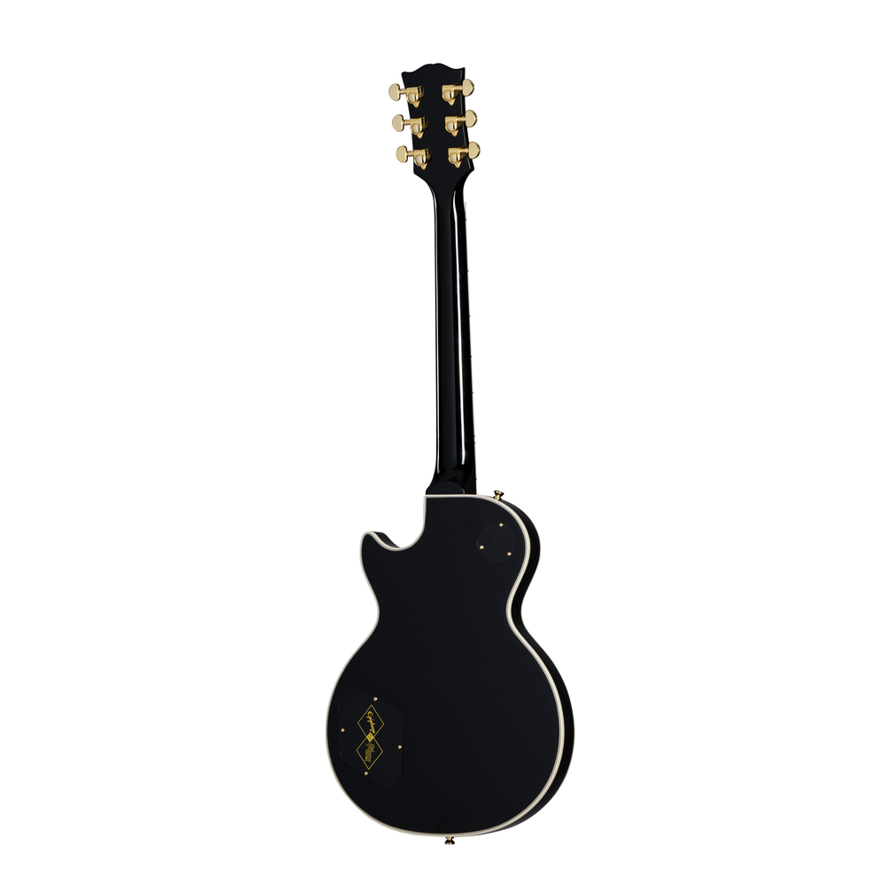 Epiphone Inspired By Gibson Les Paul Custom electric guitar in ebony with gold hardware and dual humbucker pickups.