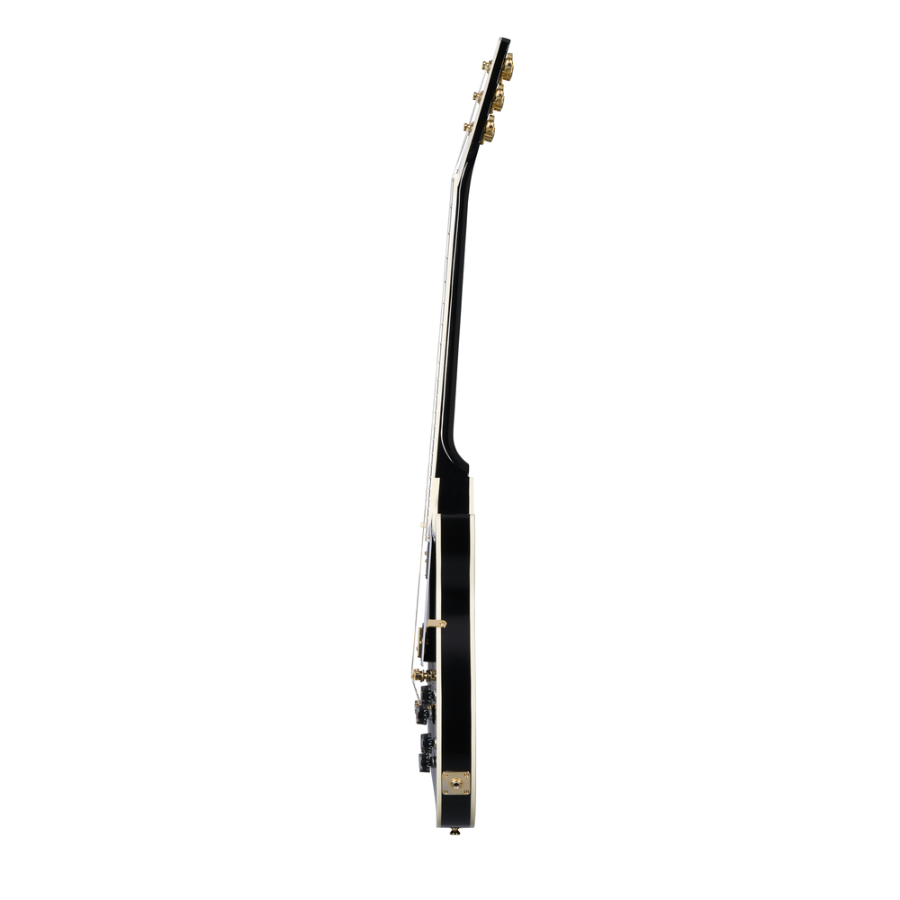 Epiphone Inspired By Gibson Les Paul Custom electric guitar in ebony with gold hardware and dual humbucker pickups.