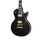 Epiphone Inspired By Gibson Les Paul Custom electric guitar in ebony with gold hardware and humbucker pickups.