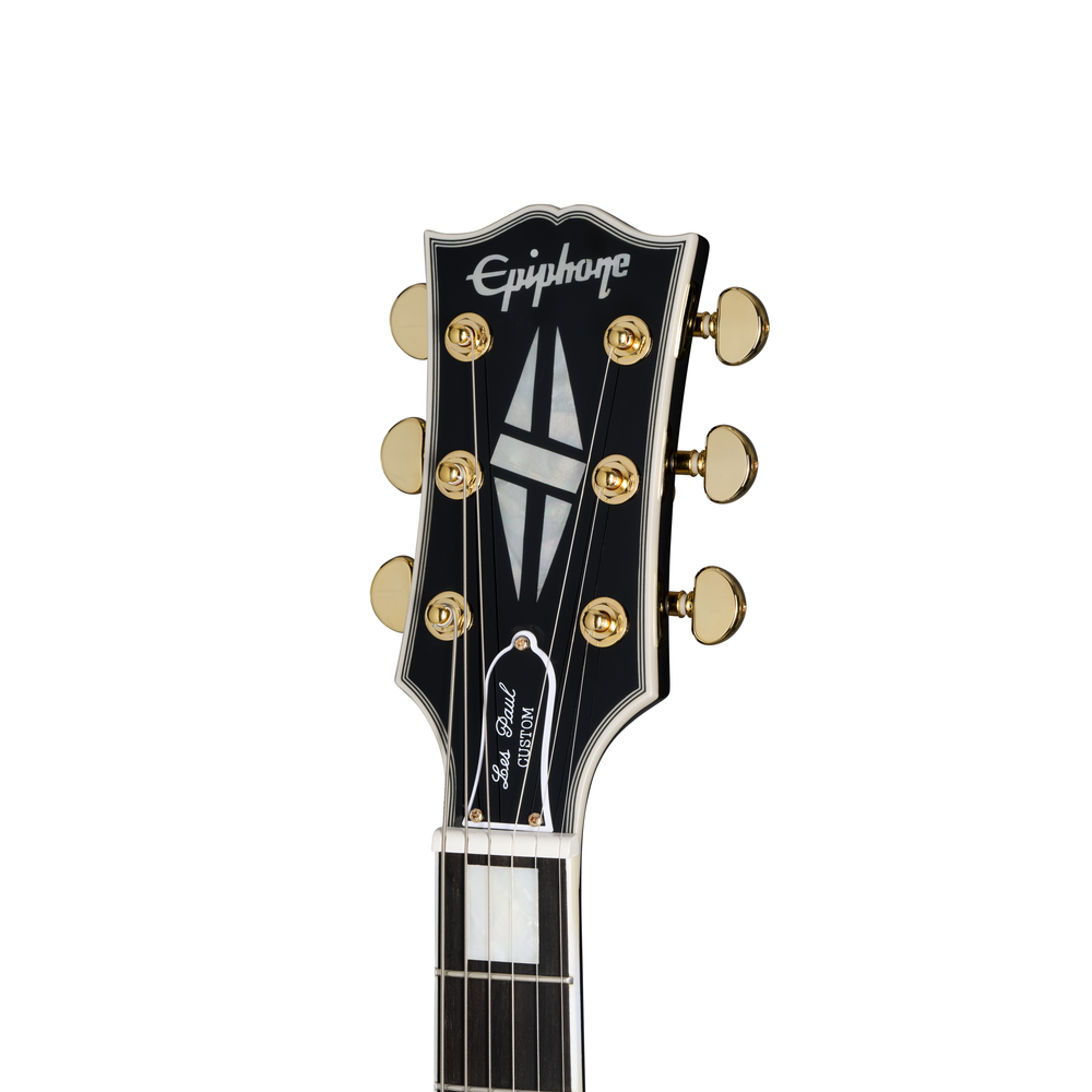 Epiphone Inspired By Gibson Les Paul Custom electric guitar in ebony with gold hardware and humbucker pickups.