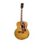 Epiphone Inspired by Gibson 1957 SJ-200 electric guitar in antique natural finish with hard case, showcasing its vintage design and wood grain.