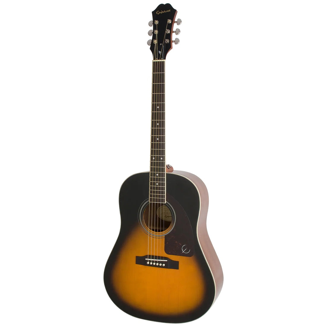 Epiphone J45 Studio vintage sunburst acoustic guitar with dreadnought body and rosewood fingerboard, showcasing a classic design.