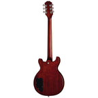 Epiphone Les Paul Special Double Cut electric guitar with figured bourbon finish, showcasing its solid body and dual humbucker pickups.