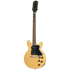 Epiphone Les Paul Special Double Cut electric guitar in TV Yellow with chrome hardware and two humbucking pickups.