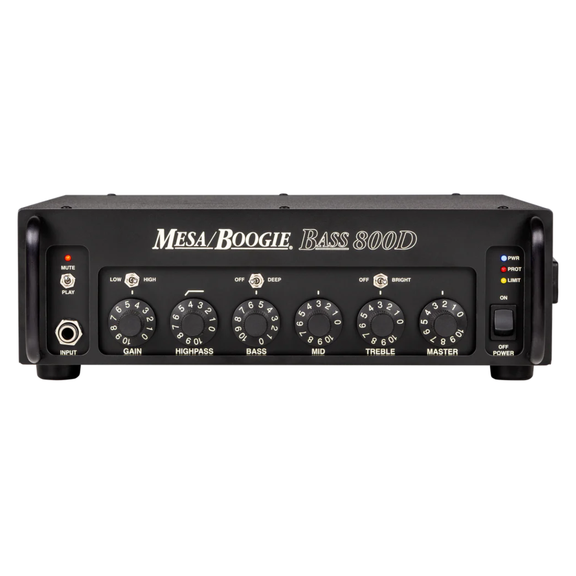 Mesa Boogie Bass-800D Subway Series compact bass amplifier head with control knobs and input jacks, black metal casing.
