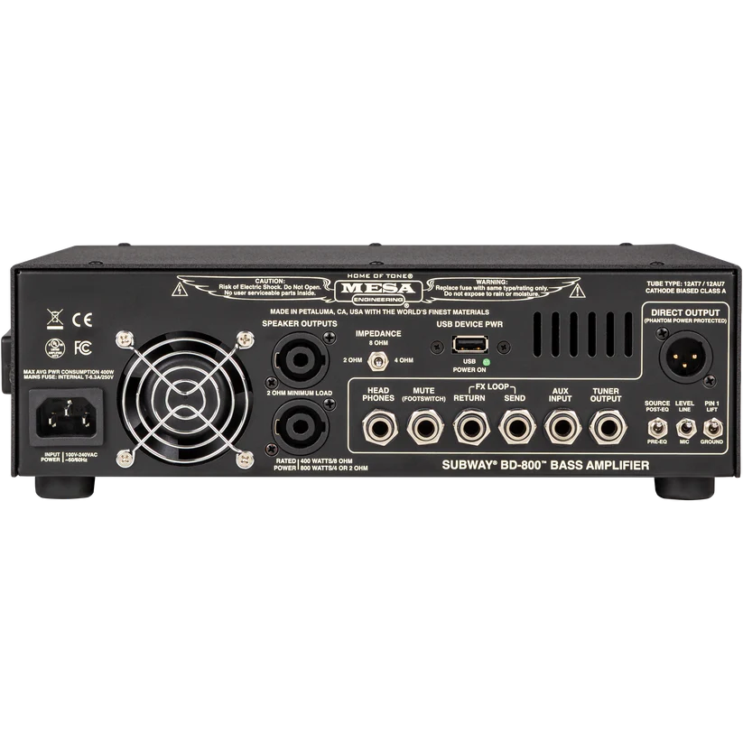Mesa Boogie Bass-800D Subway Series compact bass amplifier head with control knobs and display, designed for professional bass amplification.