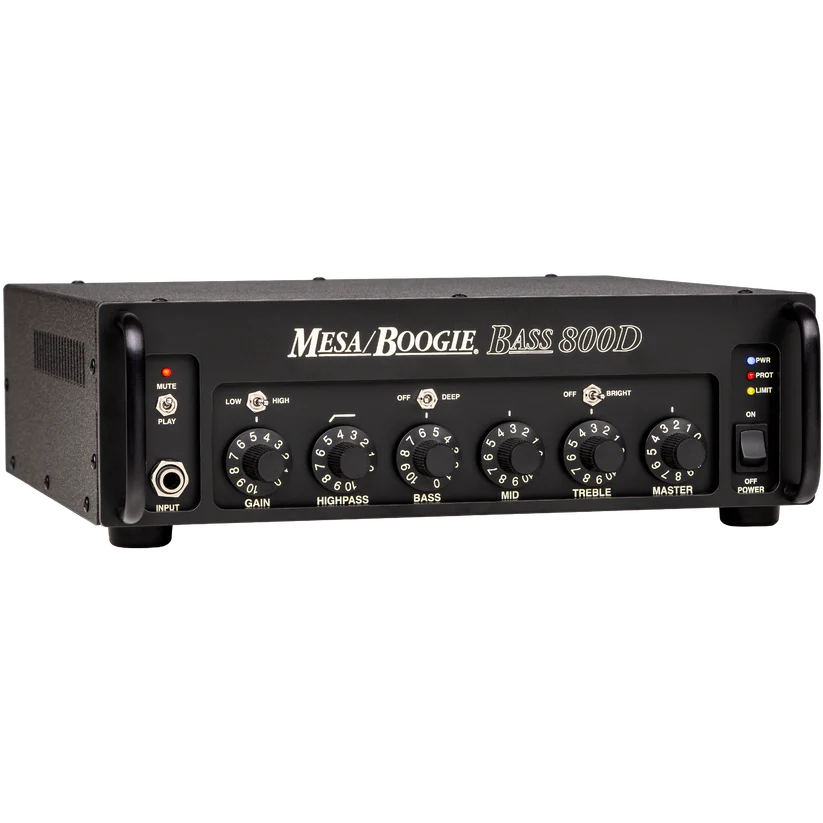 Mesa Boogie Bass-800D Subway Series compact bass amplifier head with control knobs and digital display, black metal casing.
