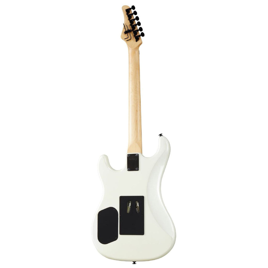 Kramer Pacer electric guitar in vintage pearl white with black hardware and a maple neck, showcasing its sleek design and classic style.