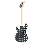 Kramer Nightswan electric guitar in black with blue polka dot design, showcasing its sleek body and custom hardware details.