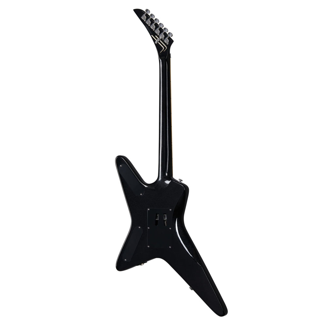 Kramer Tracii Guns Gunstar Voyager electric guitar in black with ghost flame finish, showcasing its sleek body and guitar hardware.