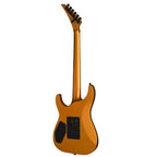 Kramer SM1 electric guitar in orange crush finish with black hardware and pickups, showcasing its sleek body and neck profile.
