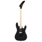 Kramer Striker electric guitar with Floyd Rose in ebony finish, featuring a sleek body and standard tuning pegs.
