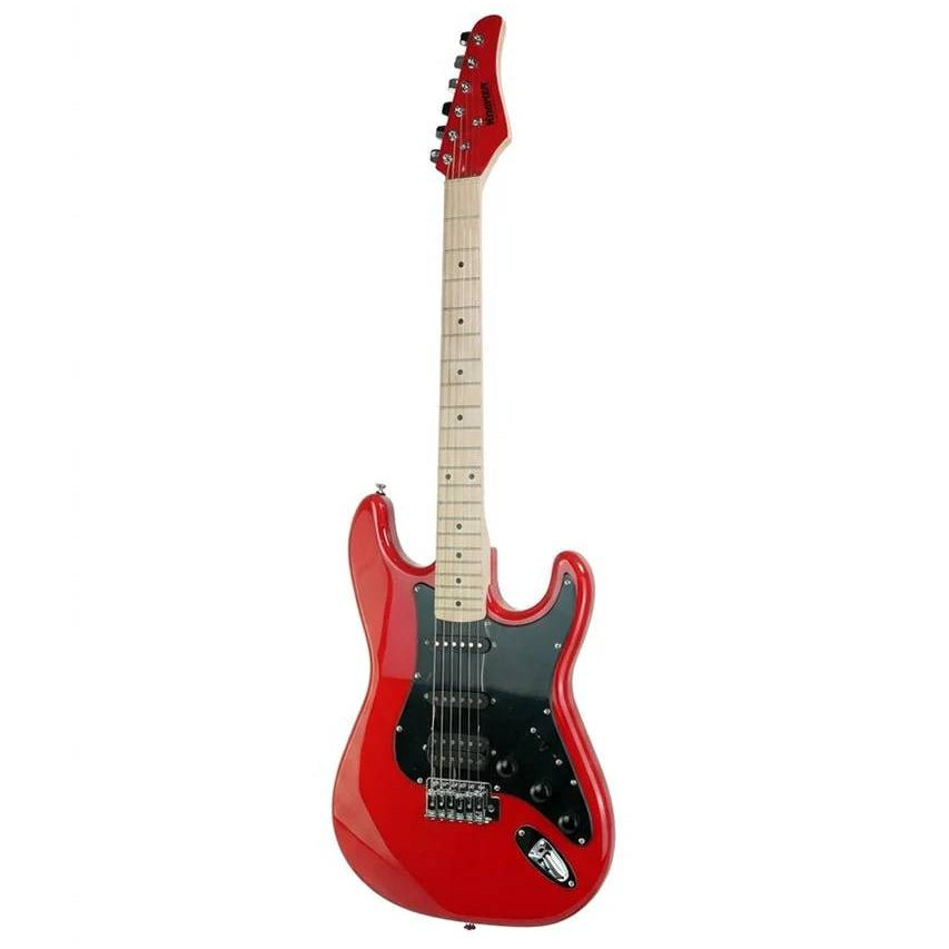 Kramer Focus VT211S electric guitar in red with black pickguard, showcasing its sleek body and hardware details.