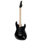 Kramer Focus VT211S electric guitar in black with matching black pickguard, featuring a sleek solid body and six-string configuration.