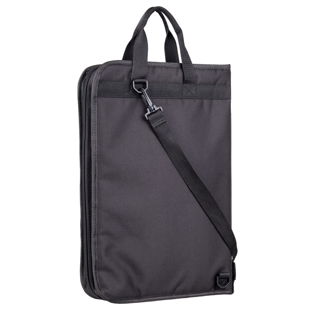 Black Meinl X-MSSB sling heavy-duty nylon drum stick bag with multiple compartments and adjustable strap for easy transport.